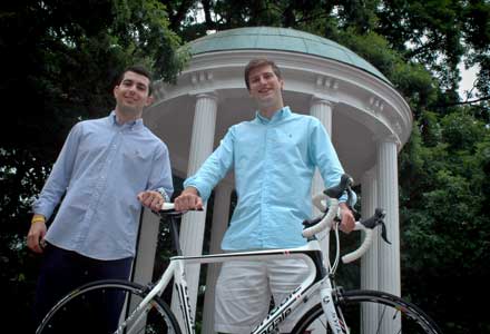 Students Shad Albarazanji, left, and Trey Bright are on a Journey of Hope cross-country bike ride.