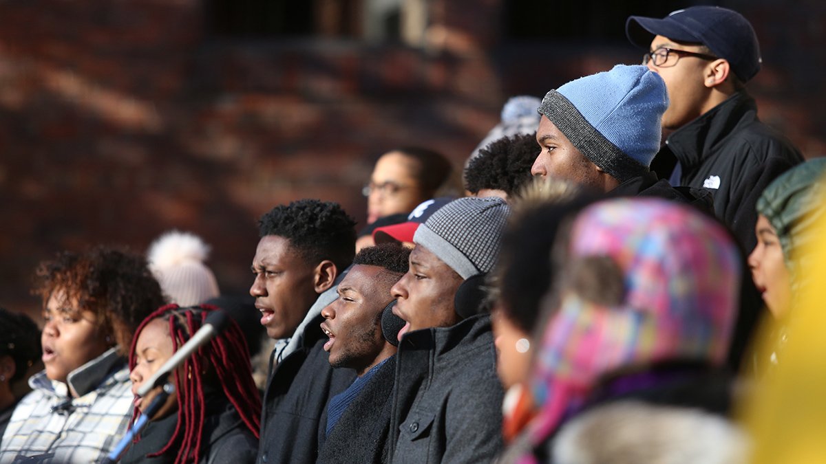 The UNC Gospel Choir performed at the MLK Day Rally at the Chapel Hill Post Office.