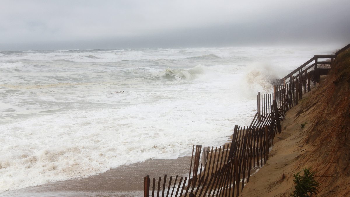 Waves hit the beach during the hurricanes.