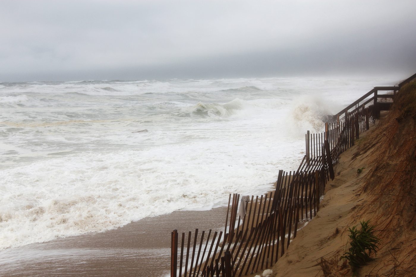 Waves hit the beach during the hurricanes.