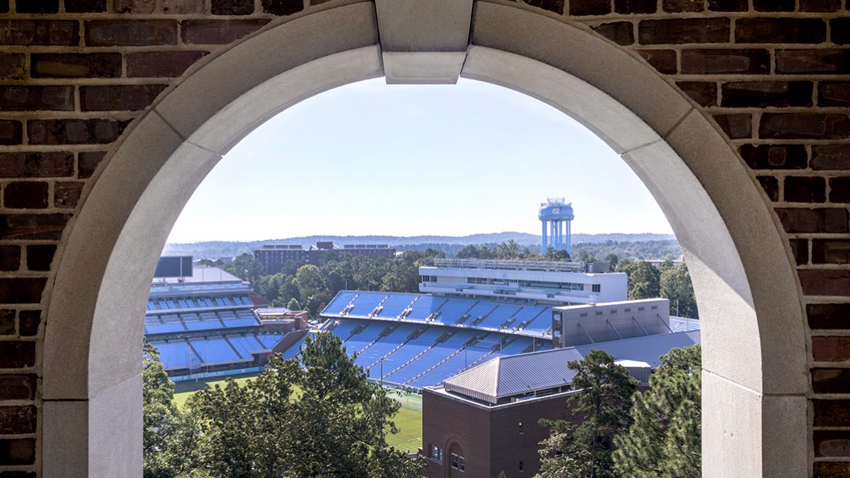 View of Kenan Stadium and the water tower as seen from the Morehead-Patterson Bell Tower.