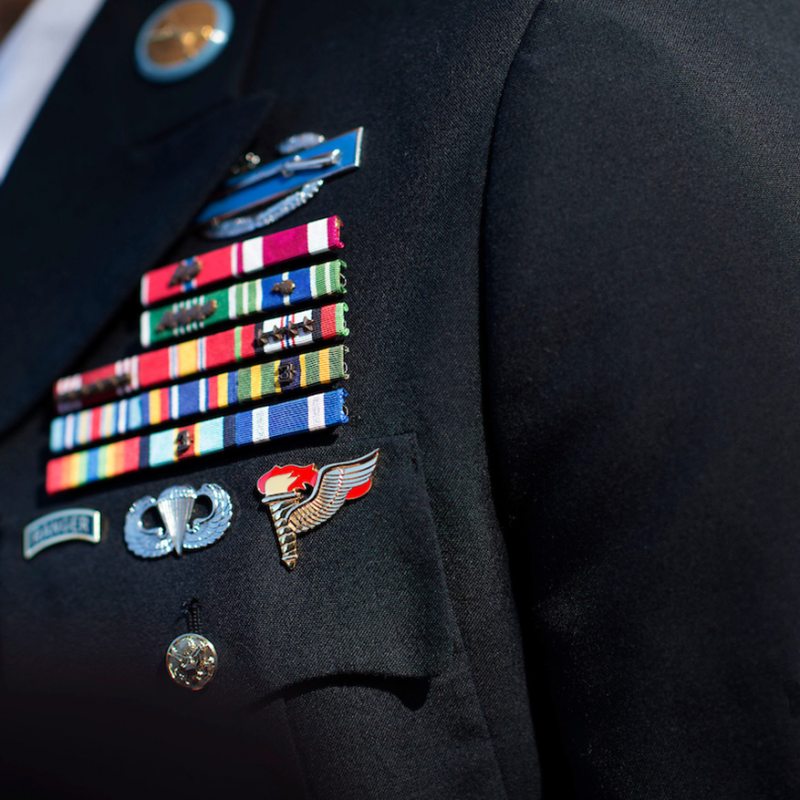 A detail shot of a service members uniform.