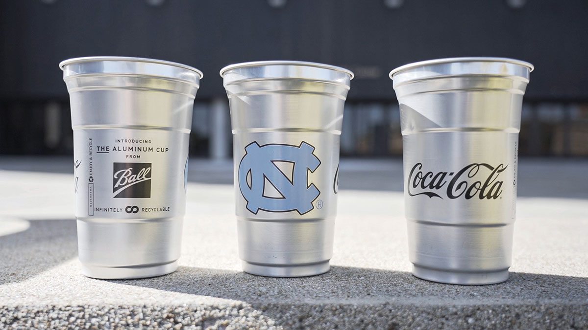 Aluminum cups with the Carolina logo on it.