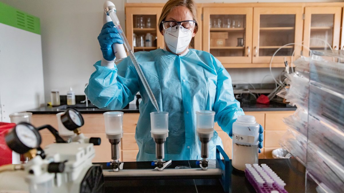 Rachel Noble in her lab testing water samples.