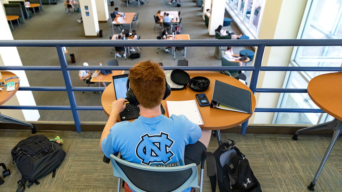 A student studying in the library.