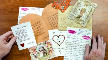 Valentine’s Day cards, letters and memorabilia from the archives of Wilson Library.