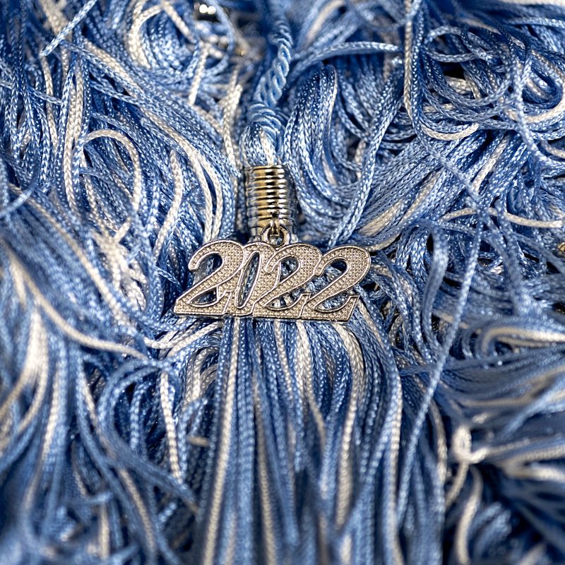 Detail featuring a Class of 2022 tassel at Student Stores on April 12, 2022, on the campus of the University of North Carolina at Chapel Hill. (Johnny Andrews/UNC-Chapel Hill)