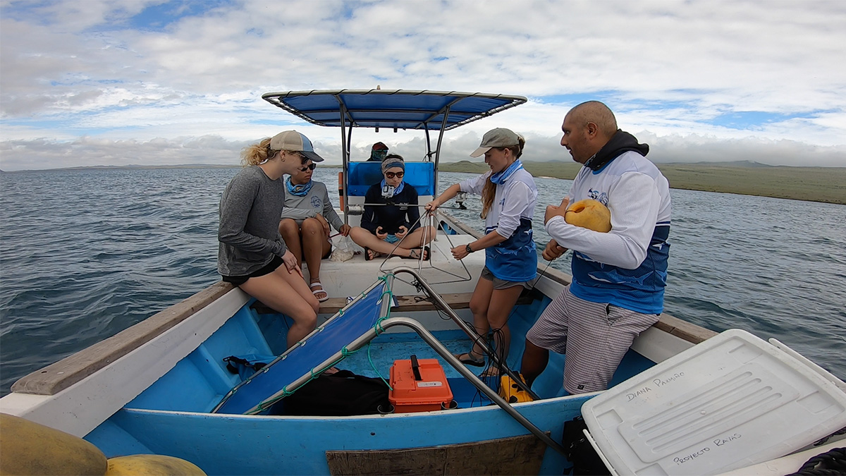 Researchers on a boat in the ocean.