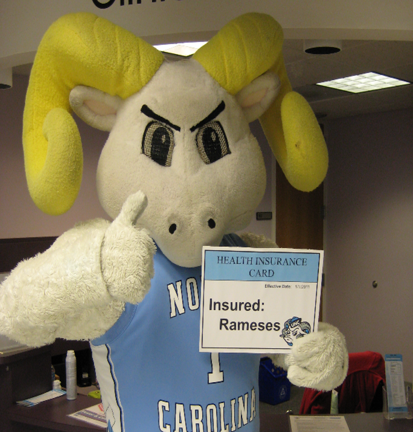 Rameses Holding Insurance Card with thumbs up