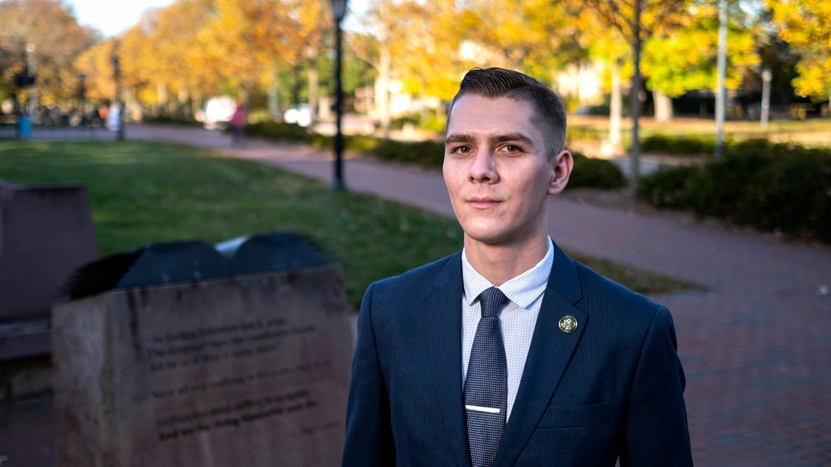 Daniel Kutuzov at the Carolina Alumni Memorial in Memory of Those Lost in Military Service.