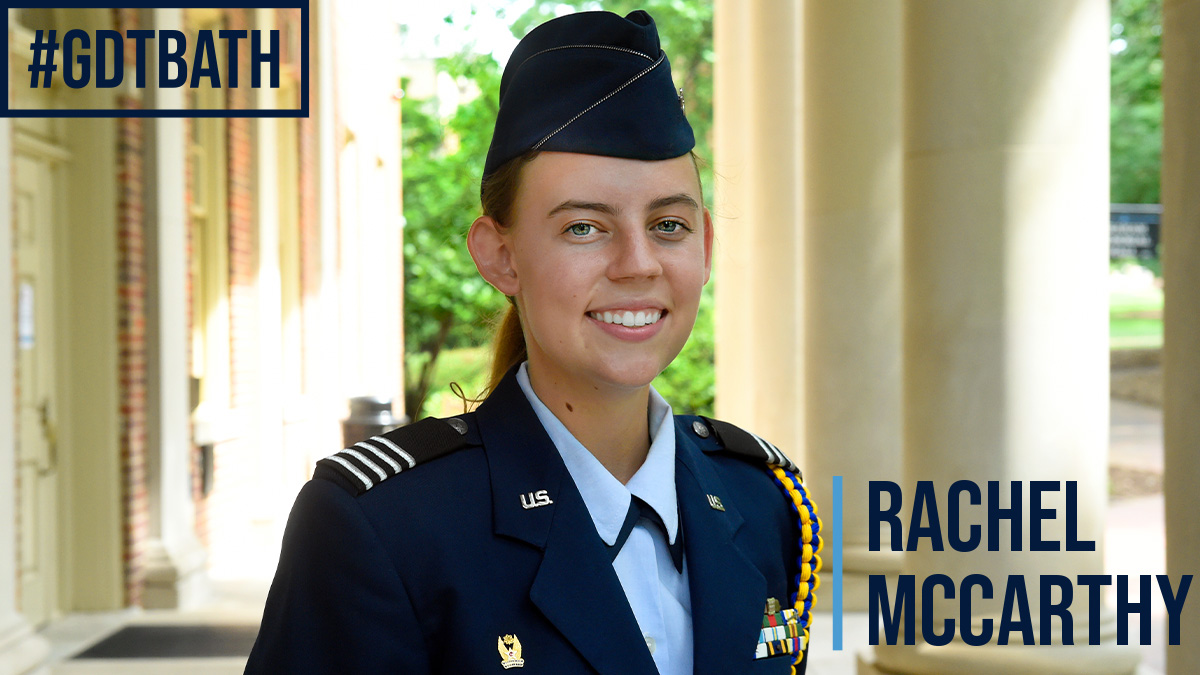 Rachel McCarthy standing outside in her air force uniform.