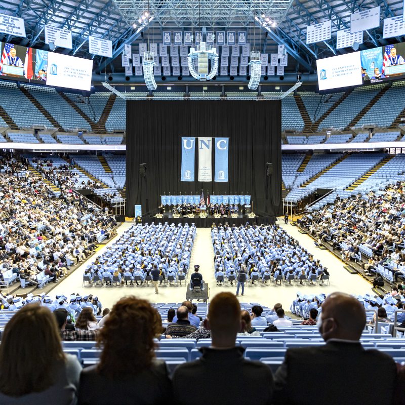 An overwiew of the 2021 winter commencement in the Dean E. Smith Center