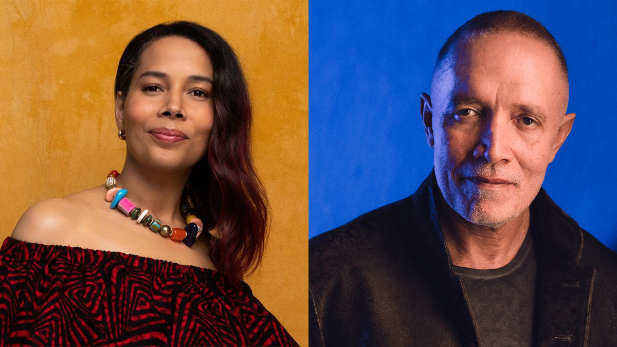 Two-photo collage with portraits of Rhiannon Giddens and Michael Abels.