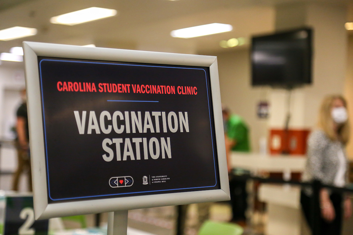Sign reading Carolina Student Vaccination Clinic.