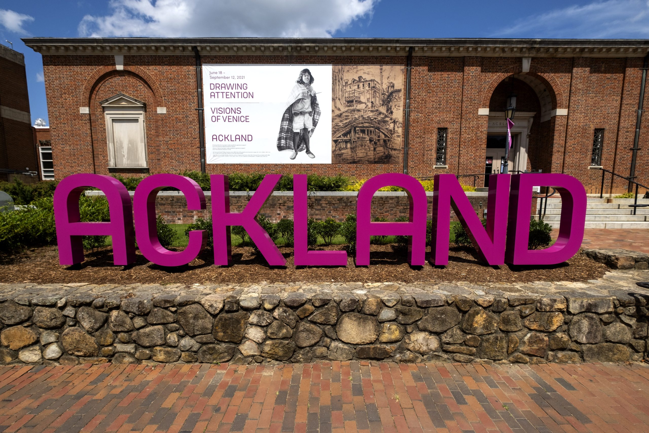 sign spelling Ackland in front of the museum