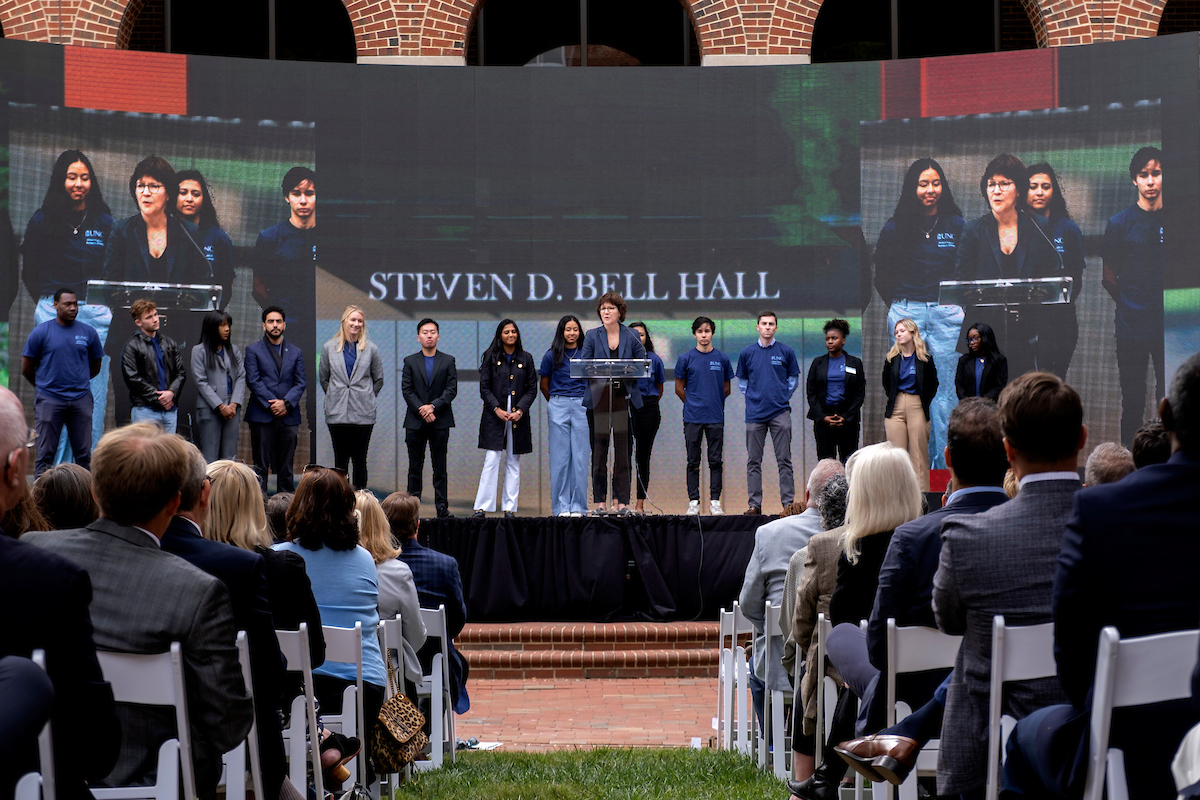 Kenan-Flagler Business School Interim Dean Jennifer Conrad closes the groundbreaking ceremony for Steven D. Bell Hall. (Jon Gardiner/UNC-Chapel Hill)
