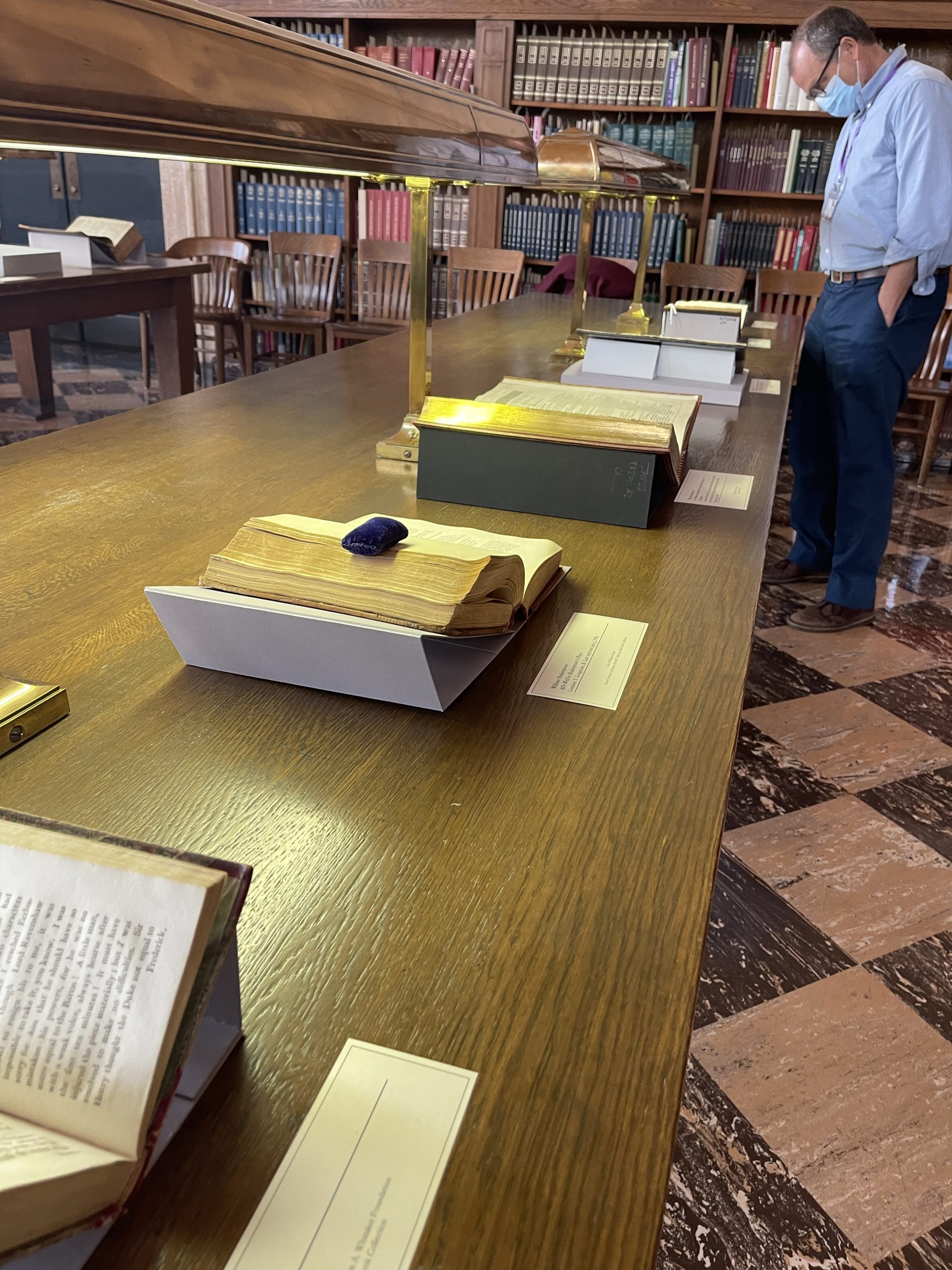 A participant visits the Jane Austen Summer Program's exclusive rare-book exhibit at the Wilson Library.