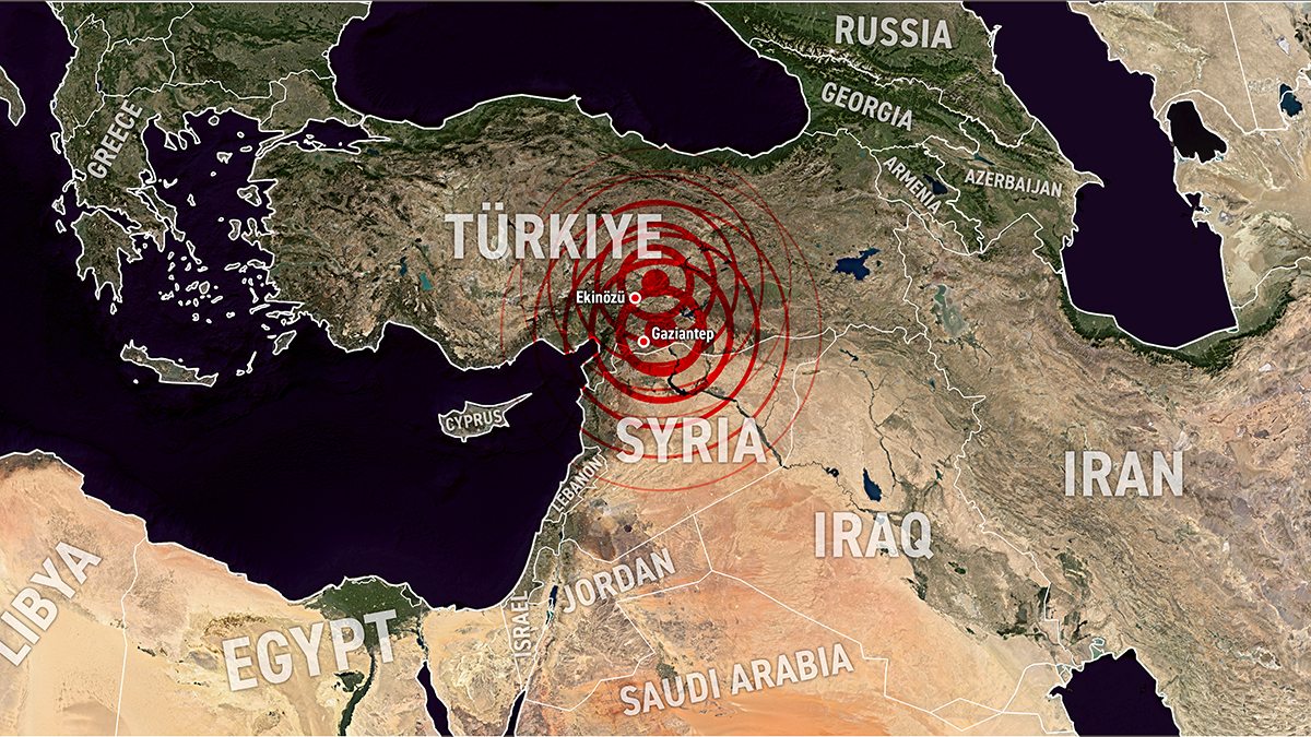 A map of Turkey and Syria.