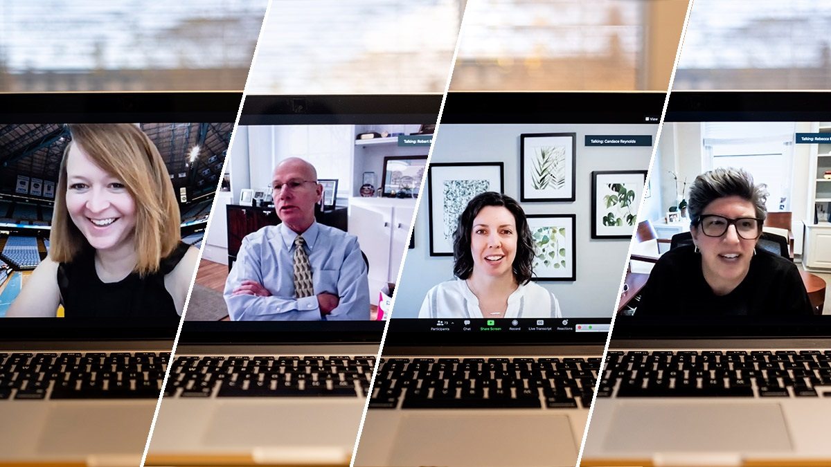 Four people on Zoom screens