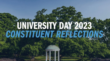 View of the Old Well on the campus of UNC-Chapel Hill with text overlayed reading “University Day 2023: Constituent Reflections”.