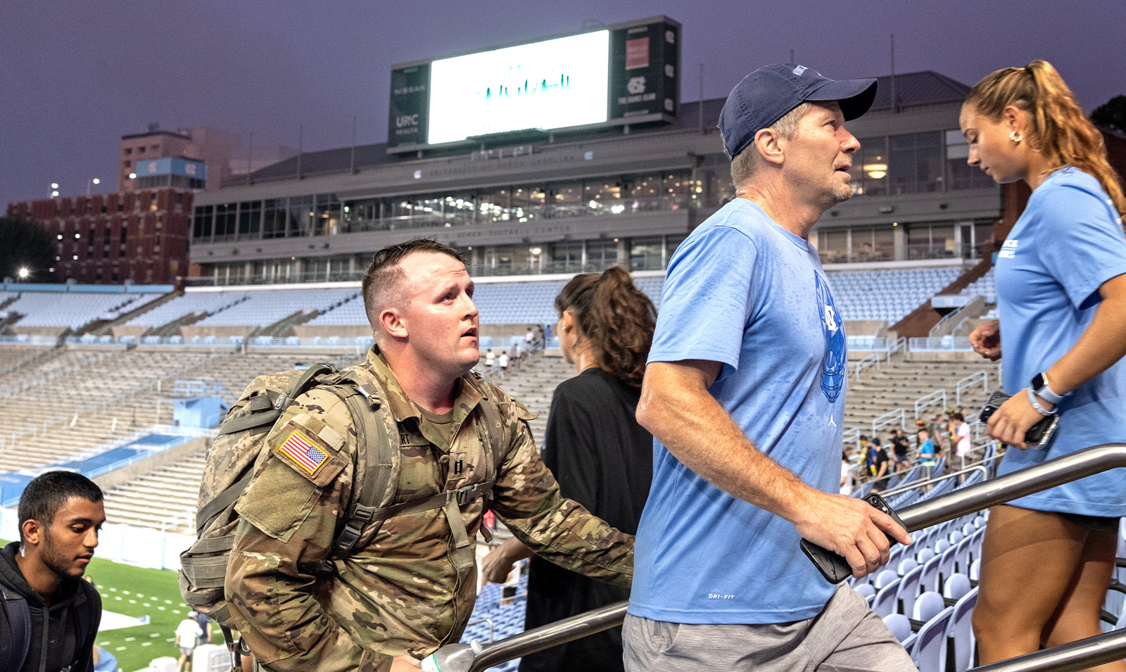 Chancellor Kevin M. Guskiewicz running stadium stairs as part of a 9/11 remebrance event at Kenan Stadium on the campus of UNC-Chapel Hill.