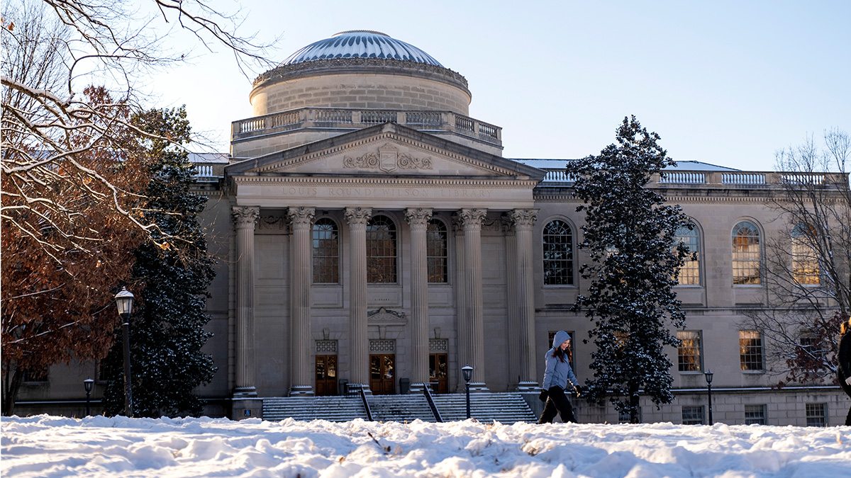 Wilson Library covered in snow.