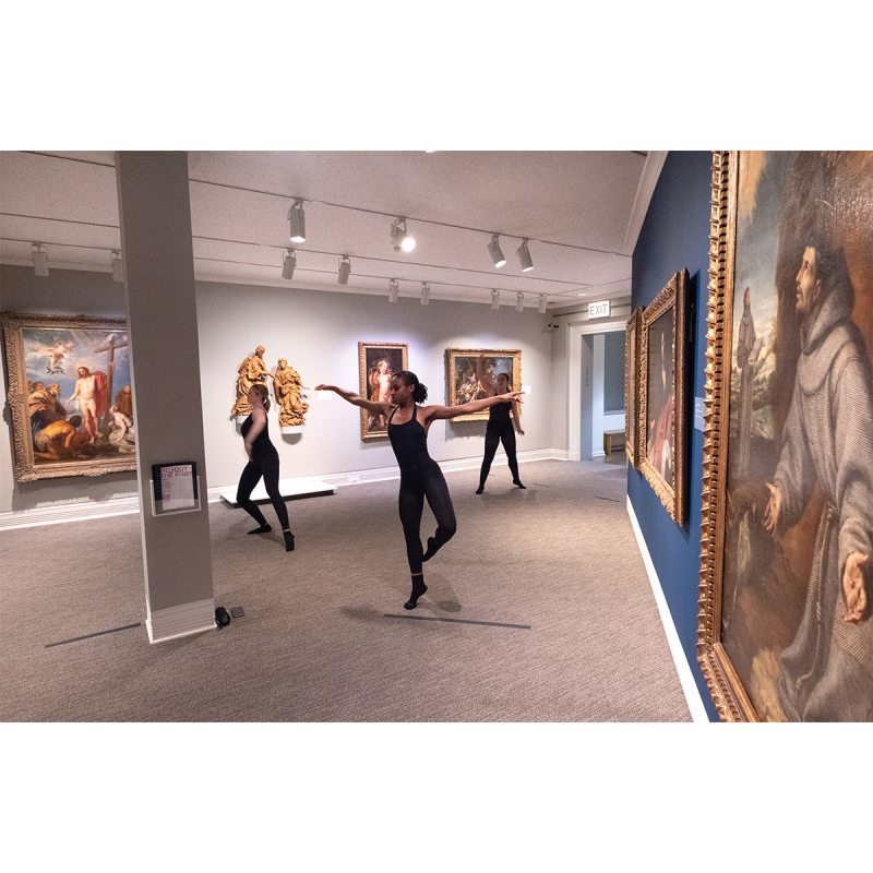 Students improv dancing in the Ackland Art Museum on the campus of UNC-Chapel Hill