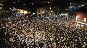Crowds of Carolina fans on Franklin Street after the Duke game