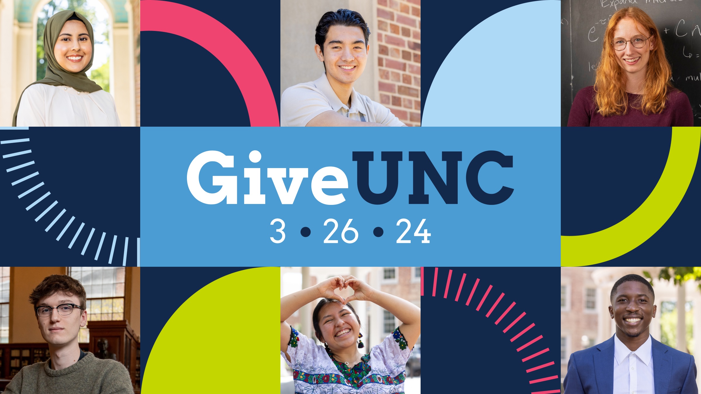 Student pictures over a GiveUNC logo