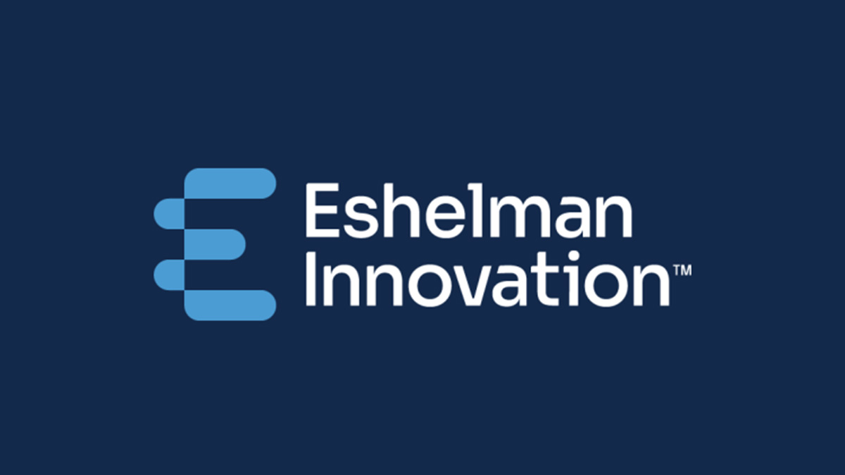 Eshelman Innovation logo in front of dark blue backdrop.